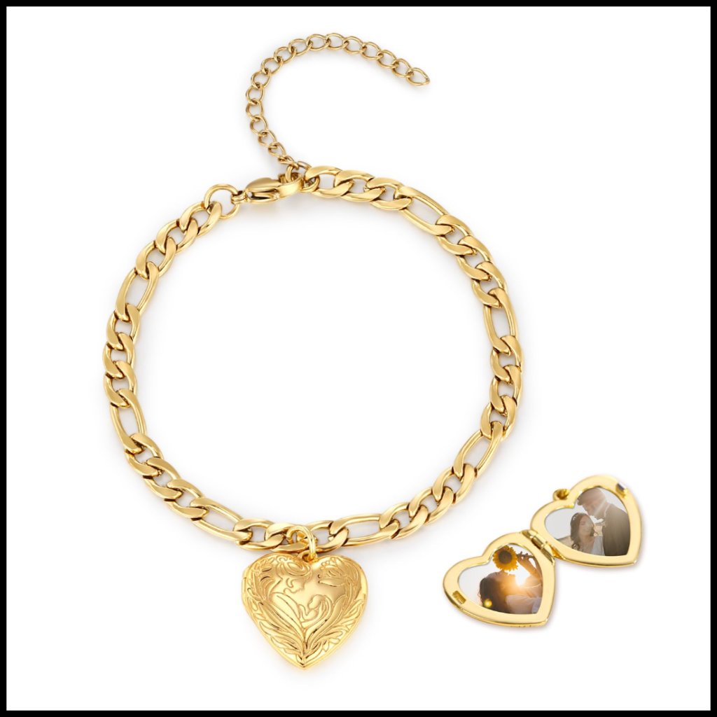 Sterling Silver Heart Locket Bracelet Adjustable Chain Memorial Keepsake Jewelry